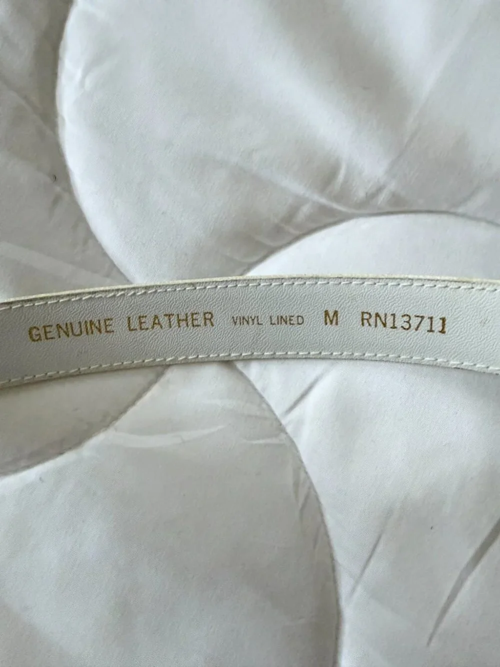 Vintage Karen Scott White Leather Belt Medium | Covered Buckle Retro Cinch